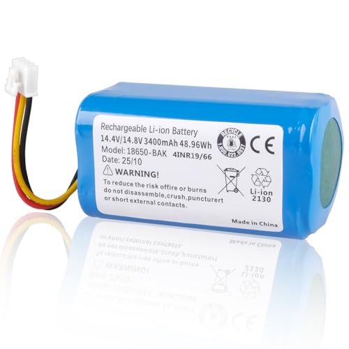 14,4 V 3400 mAh Batteria Compatibile con CECOTEC Conga 2299, Conga 2299 Ultra Home Vital X-Treme X, CECOTEC ICR18650-14, Create NETBOT S18, ETA Nico 2219, Trifo M662 Robot Aspirapolvere