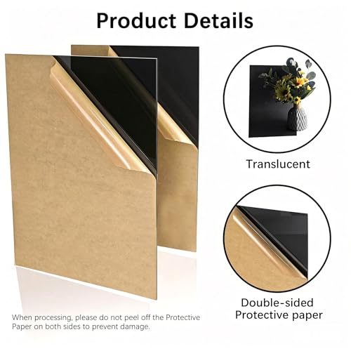 Image of Translucent Black Acrylic Sheets 8 * 12 inch 1 /8 inch Thick (2.8~3mm) Transparent Cast Acrylic Plexiglass Board for Sign, DIY Project, Laser Cutting, Wedding, Craft, Picture Frame, Engraving(2 Pieces)