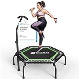 BCAN Fitness Trampolin Indoor Ø 122 cm, Trampolin Erwachsene bis 250 kg, Bodentrampolin mit verstellbarem T-Griff & 42 Gummiseilen, Leise & vibrationsarm