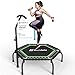 BCAN Fitness Trampolin Indoor Ø 122 cm, Trampolin Erwachsene bis 250 kg, Bodentrampolin mit verstellbarem T-Griff & 42 Gummiseilen, Leise & vibrationsarm