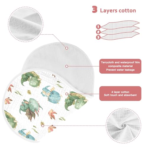 Watercolor Dragon Bird Leaf Pattern Muslin Burp Cloths for Baby 2 Pack 100% Cotton Baby Washcloths Bibs for Boy Girl3