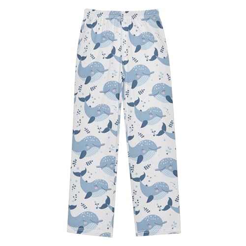 ALAZA Cute Whales Seamless Pajamas Bottoms with Pockets Comfy Pjs Sleepwear Elastic Waistband Pajamas Pants Lounge Pants for 6-14 Years