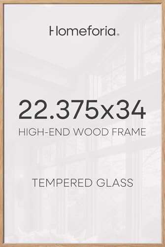 Image of Homeforia 22.375x34 Puzzle Frame Wooden, High End Natural Oak 22.375 x 34 Picture Frames Light Wood without Mat, 34x22.375 Poster Frames for Wall, 22.375by34 Frames, Tempered Glass, Wall Kit, Set of 2