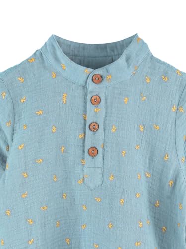 Image of Kidbea Boys Cotton Mandarin Collar Shirt Long Sleeves Short Kurta for Kids