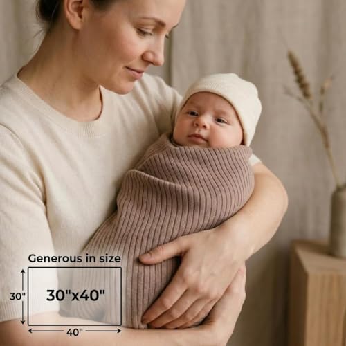 Image of 100% Organic Cotton Knit Receiving Baby Blanket for Newborns - Soft, Breathable Blanket for Crib & Stroller - Nursery Gift (Mochachino)