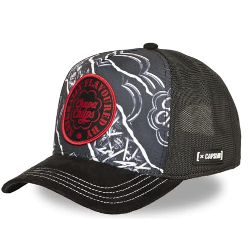 Capslab | Casquette Trucker Noire | Modèle CC3 NIG Chupa Chups | pour Adulte | Design Original, rétro et Urbain | Fermeture Ajustable et Panneau en Maille Respirante | Idéale pour Les Activités