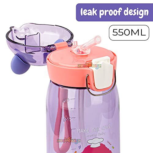 Image of Zest 4 Toyz Water Bottle for Kids Cute Cartoon Sipper Bottle for Kids Water Bottle Anti-Leak BPA Free (550 ML) Teddy Shape (Purple)