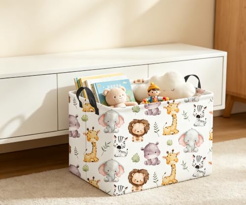 Image of Rectangular Baby Storage Basket Boys for Home Kitchen Girls Cute Storage Bin Organizer Shelf Book Room Decor(Lovely Animal)