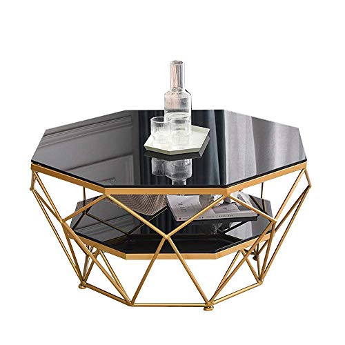 Table basse ronde en verre trempé d'architecte et structure dorée