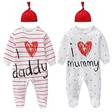 AOMOMO Baby Footie I Love Mummy Daddy Sweet Twins Romper Jumpsuit Footies set (White A, Newborn)