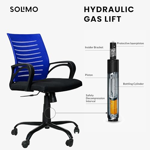 Image of Amazon Brand - Solimo Worklo Mid Back Office Chair for Work from Home | Study | Revolving | Computer (Heavy Duty Powder Coated Metal Base, Stylish Blue Mesh)