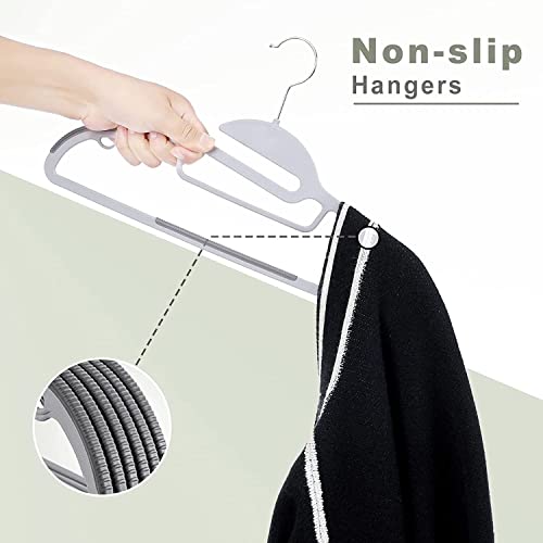Image of Ginoya brothers Plastic Clothes Hangers, Upgraded Rubber Stripe Non-Slip Coat Hangers, Dry Wet Trousers Pants Hangers, Space Saving Hanger. (S- Black & White, 40)