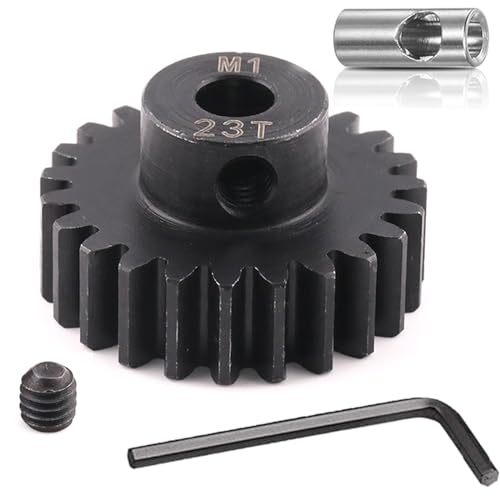 Steel Mod1 5mm Pinion Gear 1PCS, 23-28T M1 Pinion Gear Metal Hardened Steel Fit 5mm RC Motor Shaft with 3.175mm Coupler Compatible with 1/5 1/6 1/8 1/10 1/14 RC Brushless Brush Motor (23T)