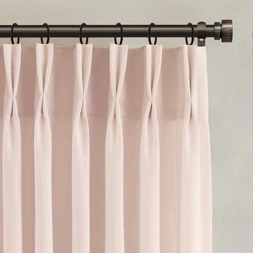 COMON HOME Light Pink Linen Curtains Pinch Pleated 90 Inch Length 2 Panels for Nursery Baby Girls Bedroom Semi Sheer Light Filtering Pleated Linen...