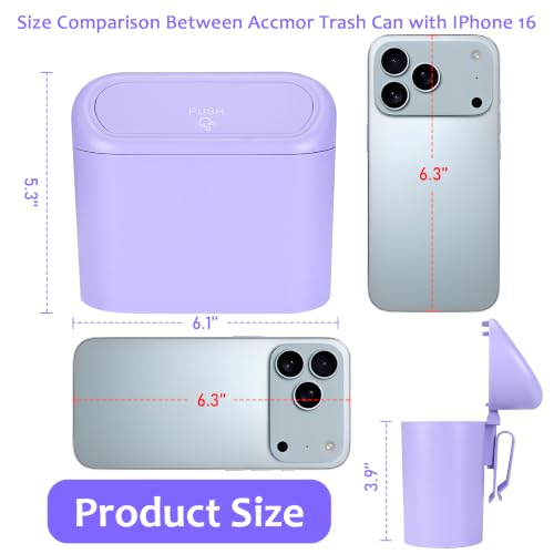 Image of Accmor Car Trash Can with Lid, Mini Vehicle Garbage Can with 30 Trash Bags, Leakproof Auto Dustbin Garbage Container Bin for Car, SUV, Office (Purple)