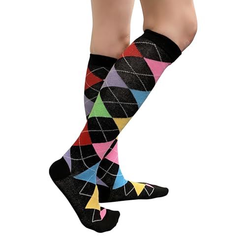 Image of Couver Women's Argyle Knee High Socks - Soft Acrylic Over the Calf Tube Style Socks for Casual Athletic - One Size