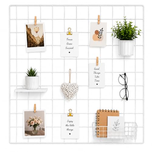 Image of Steel Photo Collage Wire Grid Frame | Photo frame grid DIY Mesh Wire Frame (WHITE, WIRE GRID 26X17 WHITE)
