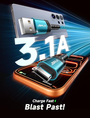 Image of JSAUX USB C Cable [2-Pack 6.6ft], USB A to USB C for iPhone, Samsung, Green | Type C Fast Charging Cord for iPhone 17e, iPhone 17 /16 /15 Series, iPad 10, Samsung Galaxy S20 S10 S10+, LG V30, Car Play