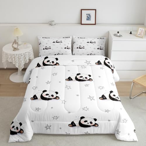 Cartoon Panda Comforter Set Kids Cute Animal Comforter for Boys Girls Kawaii Panda Bedding Bear Printed Black White Duvet Set Room Decor Quilt Full Size Boys