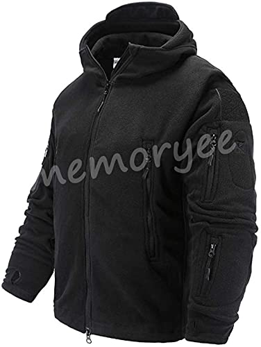 Memoryee Herren Military Fleece Outdoor Jacke Tactical Winddicht mit Kapuze Hoodies/Black/L