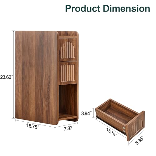 Image of Narrow Nightstand Set of 2, Wooden Small 2 Drawer Nightstand, Slim Side End Table, Skinny Bedside Table, Mid Century Modern Night Stand with Drawers for Bedroom (Deep Walnut-2 pcs)