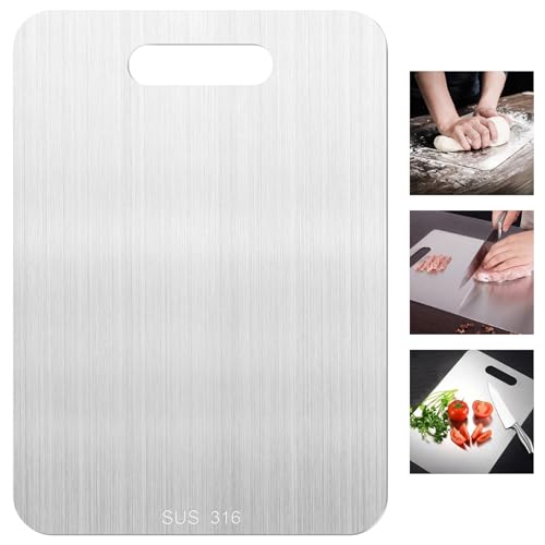 La mejor comparación de Tablas de amasar los mejores 10. 42 KINGTLE 316 de Acero Inoxidable Tabla de Cortar Tabla de Cortar de Calidad Alimentaria de Doble Cara Engrosada Tabla de Amasar Placa de Cocina Fácil de Limpiar (Acero inoxidable...
