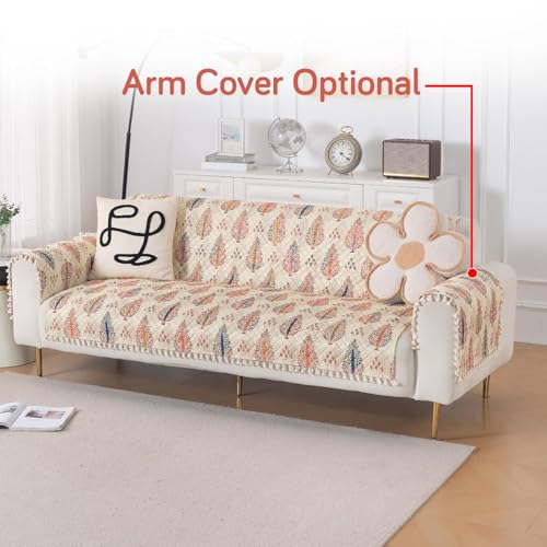 Image of HOKIPO Royal Kalamkari Quilted Sofa Cover 5 Seater with Tassels Set - Sofa Cover for Seat & Back | 'Tassel Twigs' Series (NEW-IN-991-T2 + IN-989-T2)