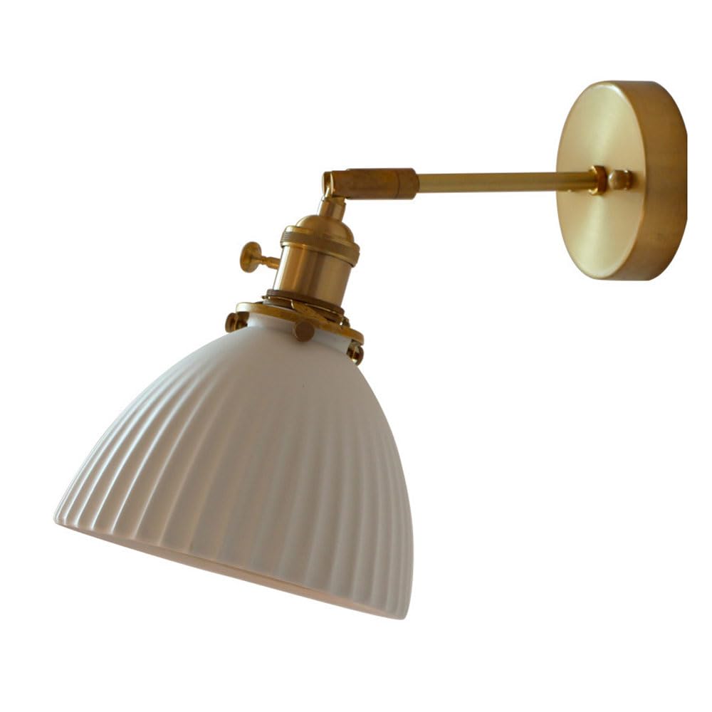 HPTHLY Rustic Ceramics Wall Sconce Adjustable Brass Wall Light Fixture With Rotary Switch, Vintage Wall Lamp For Bedroom Bedside Hallway Dinning Room Island