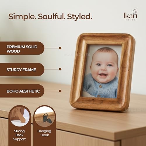Image of Ikari Homes Solid Wood Photo Frame with Natural Burn Finish | Premium Unbreakable Plexiglass Picture Frame for Tabletop & Wall Hanging Display | Heavy Sturdy Frame with Artisan Craftsmanship
