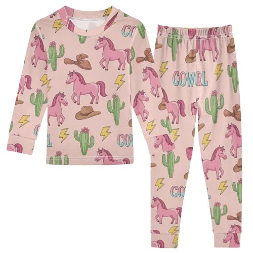 Pajama Sets Long Sleeve Cowgirl Theme Pattern Prints Soft Comfy Sleepwear 2 Piece PJS 3-8T