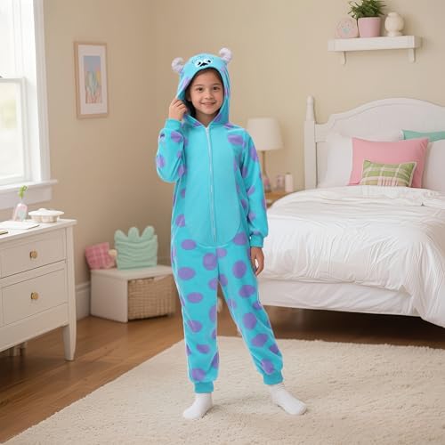 Wbesty Blue Monster Costume for Kids Furry Onesie Monsters Cosplay Halloween & Christmas Kids Animal Onesie Costume, 6-8Y