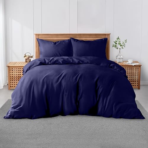 GC GAVENO CAVAILIA Double Size Plain Duvet Cover Set - Soft, Comfy & Breathable Luxury Bedding, Easy-Care Washable Bed Linen, Navy