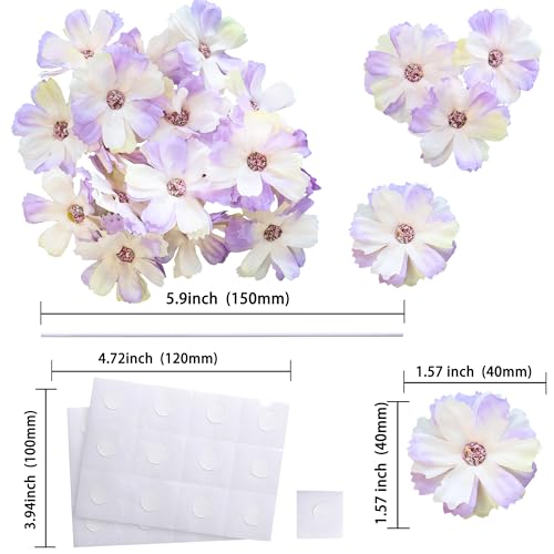 Ephlyn 24Pcs Flower Cupcake Toppers Flower Cake Topper Decorations Spring Cupcake Picks Flower Theme Spring Birthday Wedding Bridal Baby Shower Birthday Party Decoration Supplies White Purple