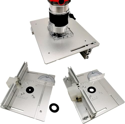 ZUSKYZU Set mit 3 Frästisch Einlegeplatten, Aluminiumlegierung, Frästisch Einlegeplatte für Oberfräsen, Router Table Insert Plate, Silver Fräsplatte Gravur-Hilfswerkzeug mit Gehrungslehre