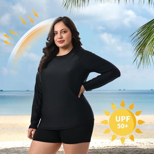 HODOSPORTS Women's Plus Size Rash Guard UPF 50+ Swim Shirt Sun Protection Swimsuit Top Long Sleeve 1X-6X4