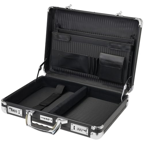 HMF Mallette en aluminium pour ordinateur portable jusqu’à 17,3 pouces, Mallette business homme avec serrure à combinaison, compartiment rembourré et organiseur |...