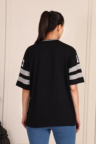 Image of BLACKSTEP Women Oversized Cotton Jersey Tshirt | Loose Fit Streetwear Casual Top | Drop Shoulder Longline T Shirt for Girls College Wear Travel Gym Daily Outfit