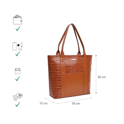 Image of Fastrack Chic Textured Tote Bag for Women | Stylish Casual Bag for Ladies, Women, Girls | Trendy Everyday College Bag Made of Faux Leather
