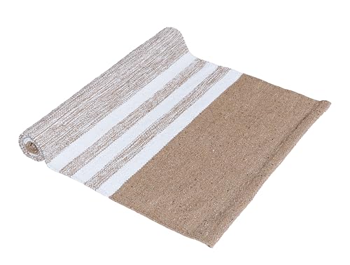 Image of Hand Woven 100% Natural Cotton Designer Rug|Kitchen Runner|Bedside Runner|Kitchen Mat|Carpet|Multiple uses for Balcony,Living Room,Bedroom,Size-22x60 Inches, (Beige)