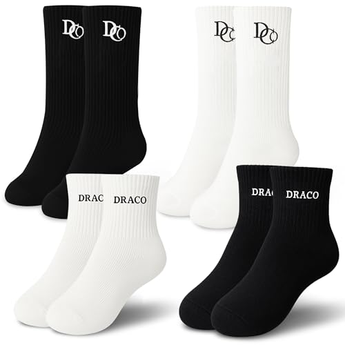 Draco Slide Performance Cotton Ankle Socks - 4-Pack (2 Pairs White, 2 Pairs Black) - Comfort Fit with Cushion Sole Support & Moisture Wicking Mesh - Athletic Socks for Sports, Travelling & Daily Use