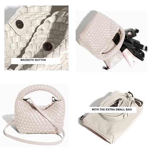Handbags for Women Weave Vegan Leather Tote Bag With Pocket Wallet Purse Hand bag Crossbody Strap Small Bag With Compartment3