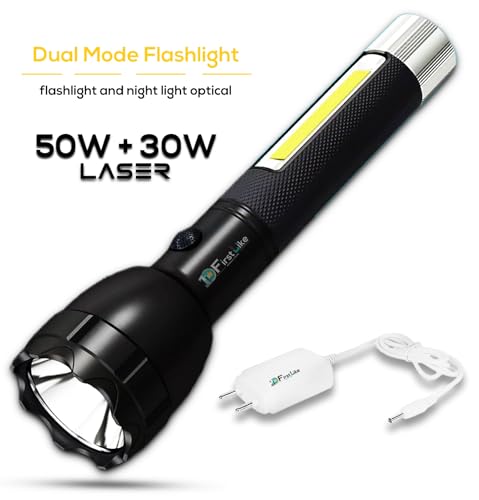 Image of 50W+30W Dual 2 in1 Power Full Led Rechargeable Long Range Torch Upto 1 Km Flashlight (COB)