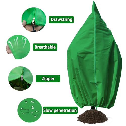 SUNPRO Winter Plant Covers Freeze Protection 2 Packs 47'' X 71'' Frost Blankets for Outdoor Plants 2.1 oz/yd² Frost Cloth Plant Blanket with Zipper Drawstring (2 Pack Green)