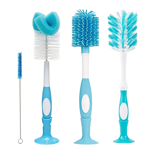 Image of Dr. Brown's Baby Bottle and Nipple Brush Deluxe Cleaner, Soft Touch, and Sponge Brushes, Blue Variety Pack, 3 Count