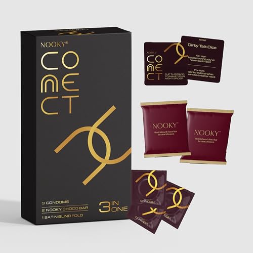Image of Nooky Connect Romance Booster Kit - Condoms | Mood-Lifting Chocolates & Fun Scratch Cards for Couples | Chocolate For Uplifting Mood | Best Gift Set For Men & Women | Vegan & Gluten-free (Pack of 1) | 200 g