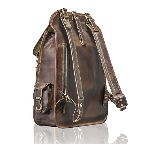 THE CHARMIKA-Vintage Full Grain 21 Inch Leather Laptop LARGE Backpack Casual Bookbag Daypack Camping Travel Rucksack Knapsack4