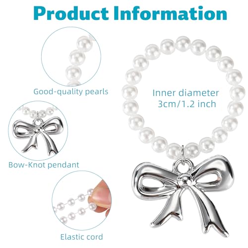 Doll Necklace Charm, White Pearl Necklace for 17cm Plush Doll with Bow-Knot Pendant Elegant Pearl Chain Jewelry for Toy Sweetheart Gift (Doll not Included)2