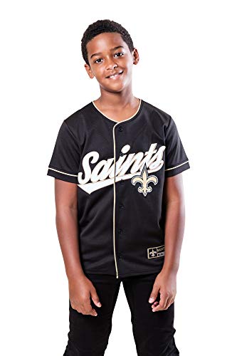 Ultra Game NFL New Orleans Saints Youth Mesh Baseball Jersey Tee Shirt, Team Color, 14 16
