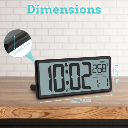 14" Auto Set Digital Clock, Auto DST Wall/Desktop Clock Battery Operated - image 2