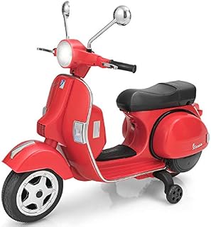 GYMAX Kids Motorbike, 6V Battery Powered VESPA Compatible Motorcycle with Training Wheels, Music, Headlight, USB, MP3 and SD Slot, Children Electric Ride on Motor Bike for Girls Boys (Red)